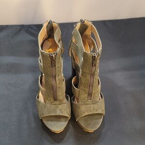 BRAND REPORT BLOCK-HEEL CUT-OUT BACK ZIPPER PLATFORM BOOTIE SANDAL